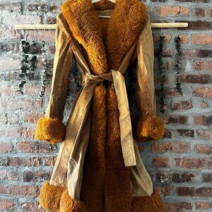 Vintage 70s Penny Lane 100% Genuine Shearling Suede Coat - Statement Piece
